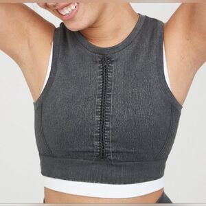 OFFLINE by Aerie Women's Seamless Macrame Longline Sports Bra Stretch Gray Small